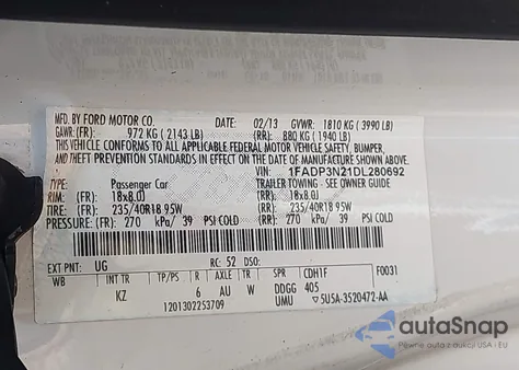 2013 Ford Focus Titanium z USA, uszkodzony, nr VIN 1FADP3N21DL280692